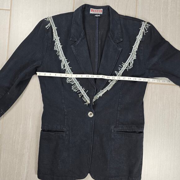 VTG Wanted Western Denim Jacket WIth Beaded Fringe Medium Black - Picture 2 of 10